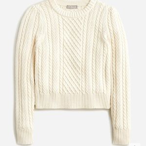 J. Crew Cable-knit puff-sleeve crewneck sweater
